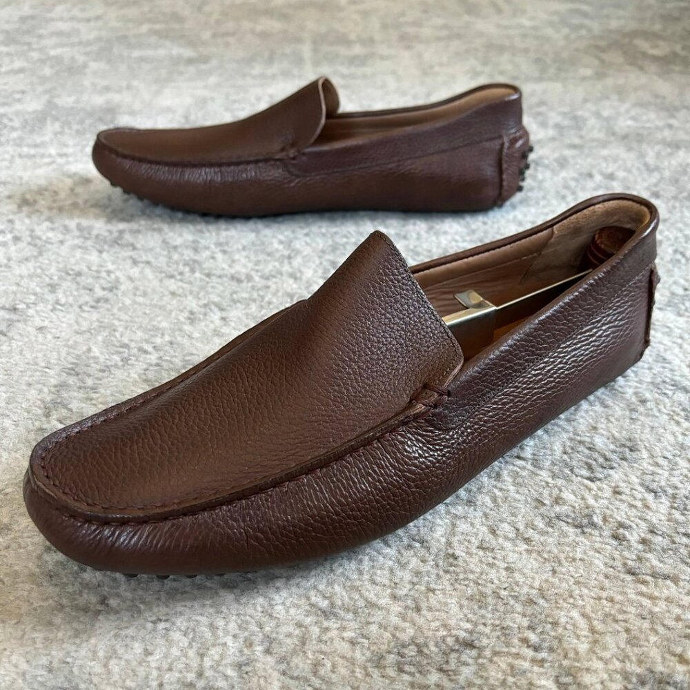 Bloomingdale's Brown Leather Slip-On Loafers with Moccasin Design